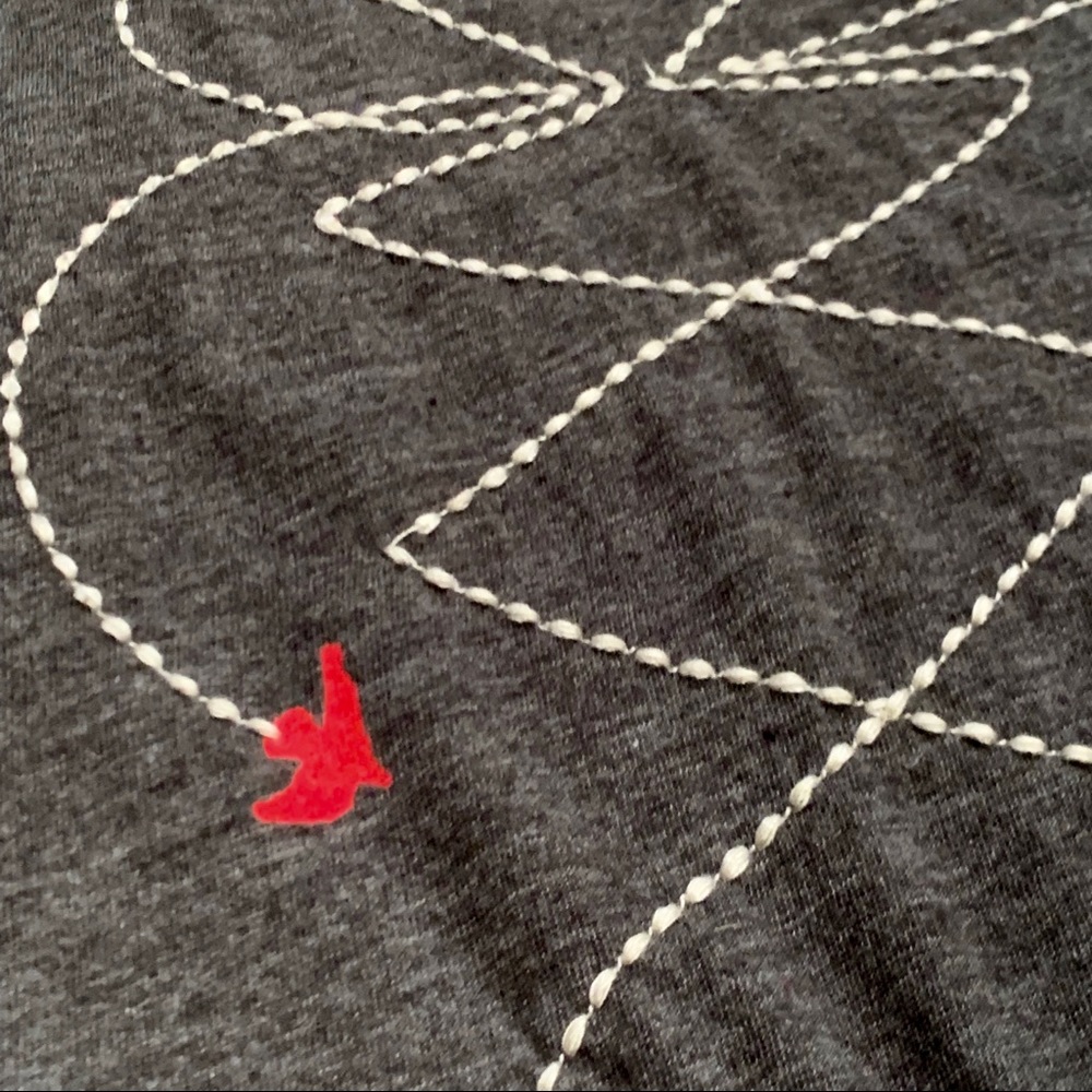 Fossil Red Bird Ribbon Burnout Tee Size Small - image 3